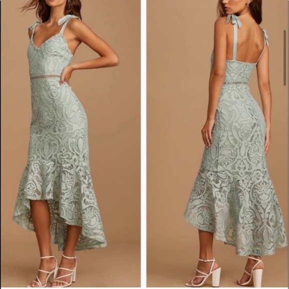 ❤️ Lulus Won Your Heart Sage Green Lace Tie-Strap High-Low Midi Dress - Picture 3 of 8